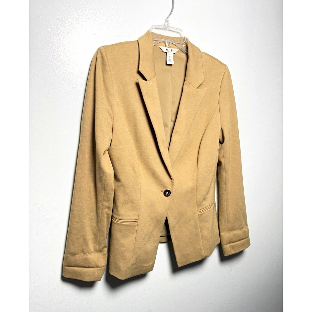 WHBM Women’s Beige One-Button Lined Short Blazer Jacket Size 6 Long Sleeve